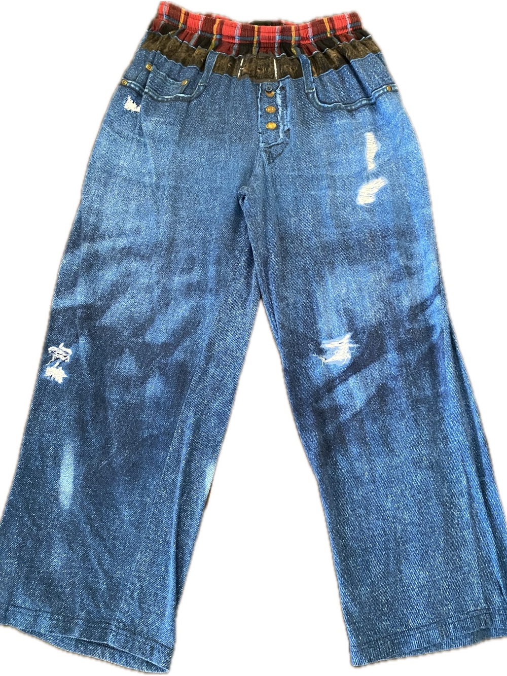 Boxer L Cropped Faux Denim Pajama Pants Y2K Baggy Plaid Lounge